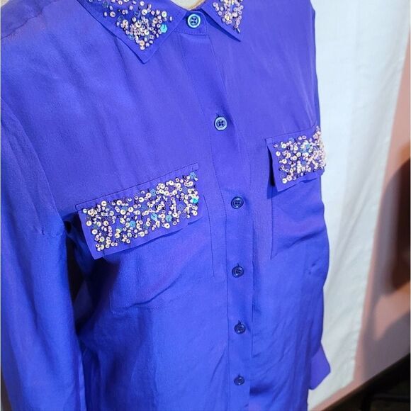 Victoria's Secret Silk Sequin Pocket Button Down Shirt Size XS - Picture 4 of 10